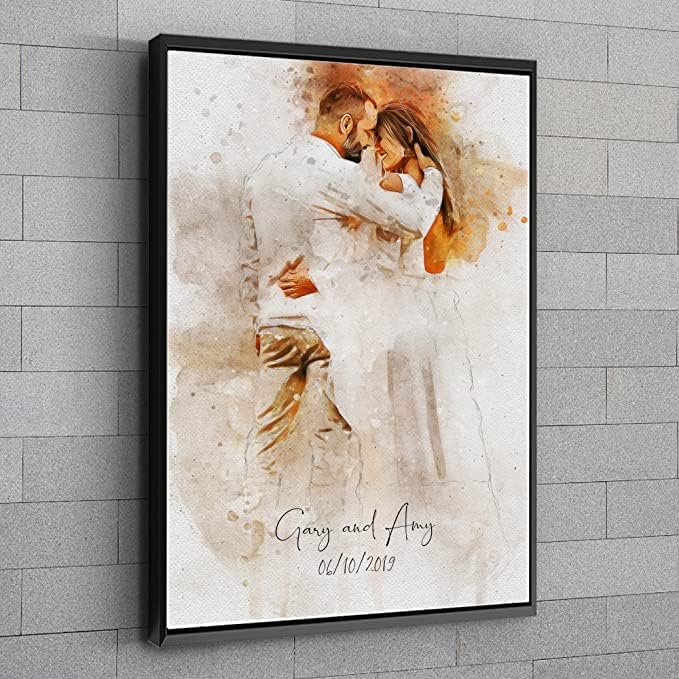 Bridal Shower Personalized Watercolor Canvas Portrait for Couples