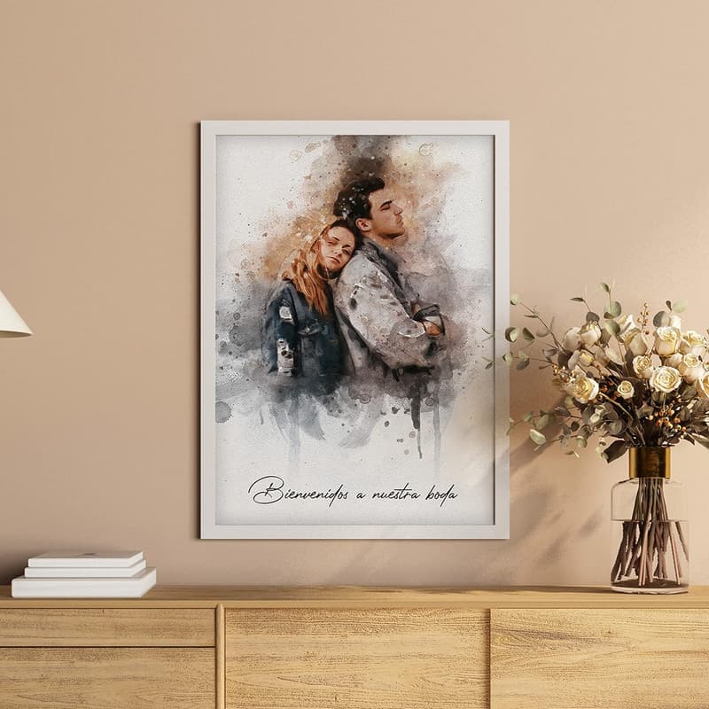 Bridal Shower Personalized Watercolor Canvas Portrait for Couples