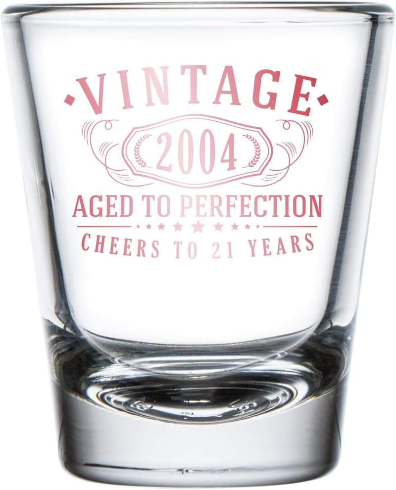 21st Birthday Rose Gold Shot Glass - Vintage 2004, 1.75oz