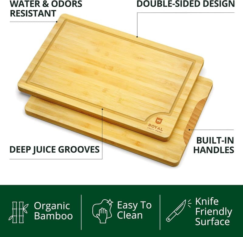 Bamboo Cutting Board Set for Meal Prep and Serving