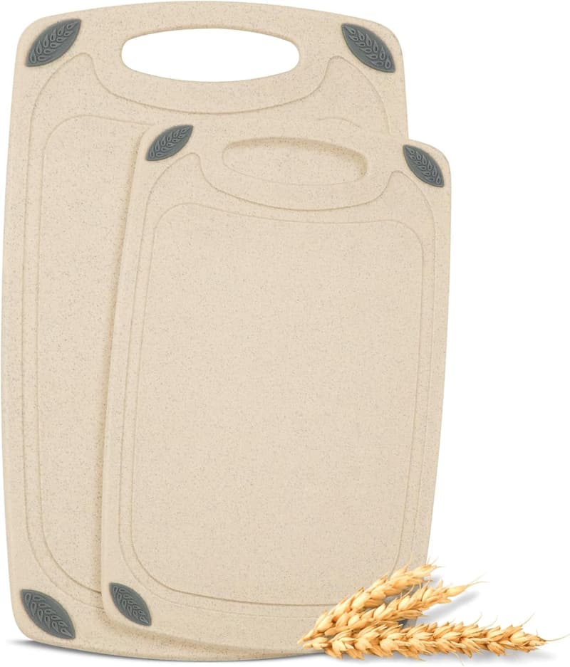 Eco-Friendly Wheat Straw 2-Piece Reversible Cutting Board Set