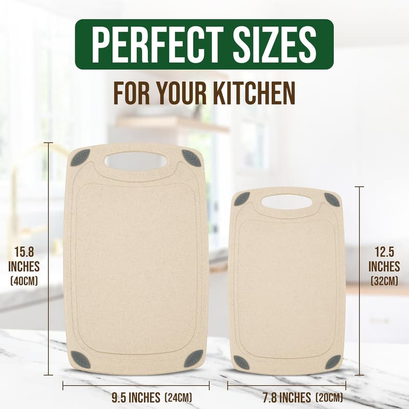 Eco-Friendly Wheat Straw 2-Piece Reversible Cutting Board Set