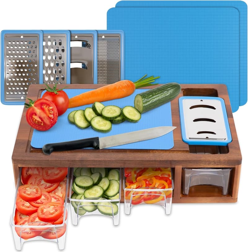 Meal Prep Acacia Cutting Board with Containers & Graters