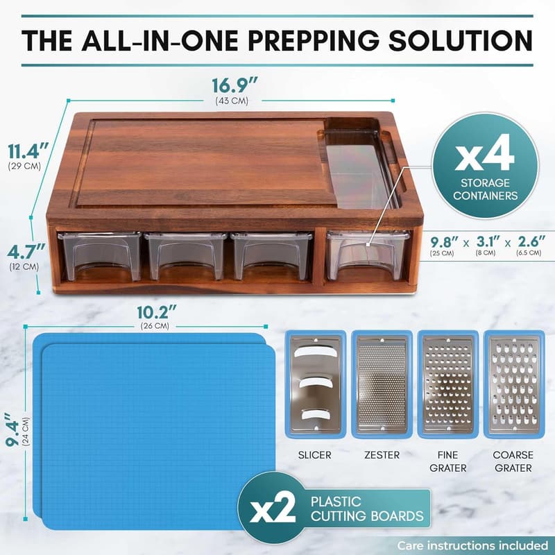 Meal Prep Acacia Cutting Board with Containers & Graters