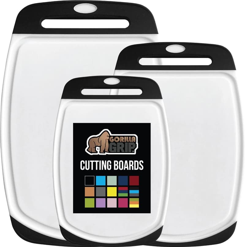 BPA-Free Reversible Cutting Board Set with Juice Grooves - 3 Pcs