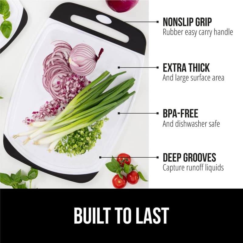 BPA-Free Reversible Cutting Board Set with Juice Grooves - 3 Pcs
