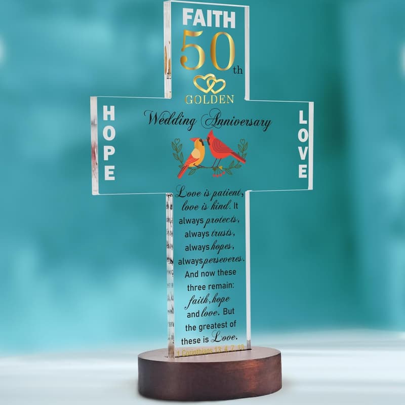 50th Anniversary Acrylic Cross Decoration with Bible Verse