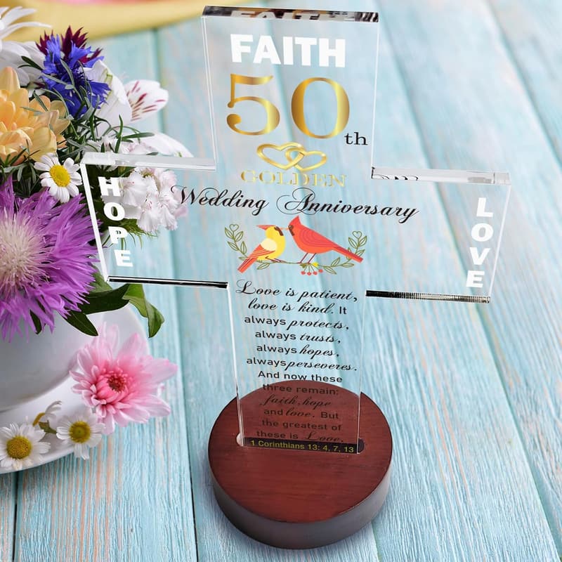 50th Anniversary Acrylic Cross Decoration with Bible Verse