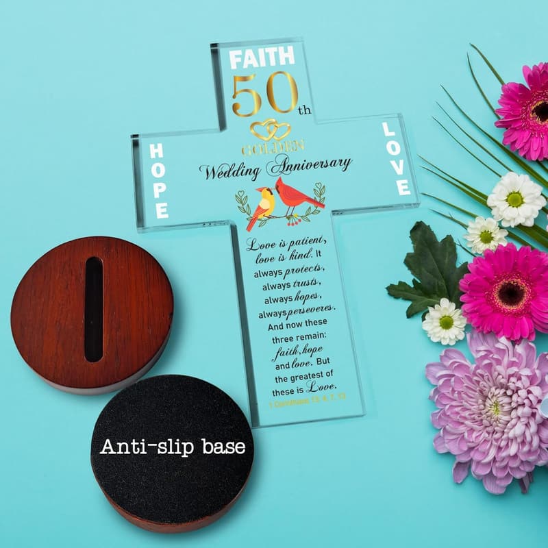 50th Anniversary Acrylic Cross Decoration with Bible Verse