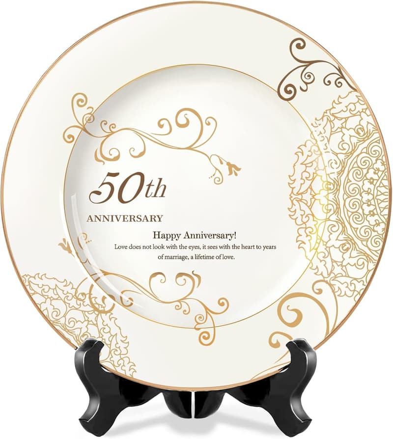 50th Anniversary Gold Porcelain Keepsake Plate with Stand