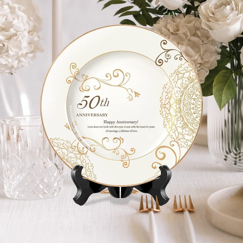 50th Anniversary Gold Porcelain Keepsake Plate with Stand