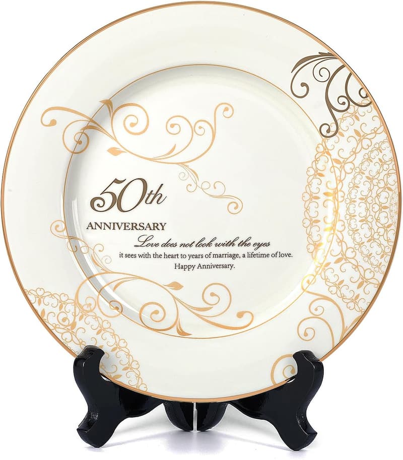 50th Anniversary Ceramic Marriage Plate with 24k Gold Foil