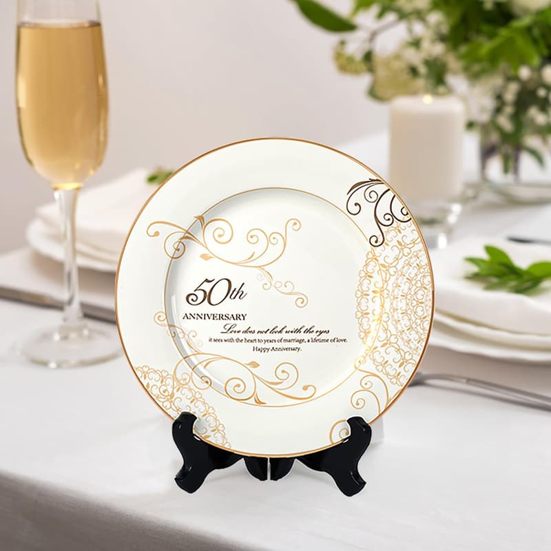 50th Anniversary Ceramic Marriage Plate with 24k Gold Foil