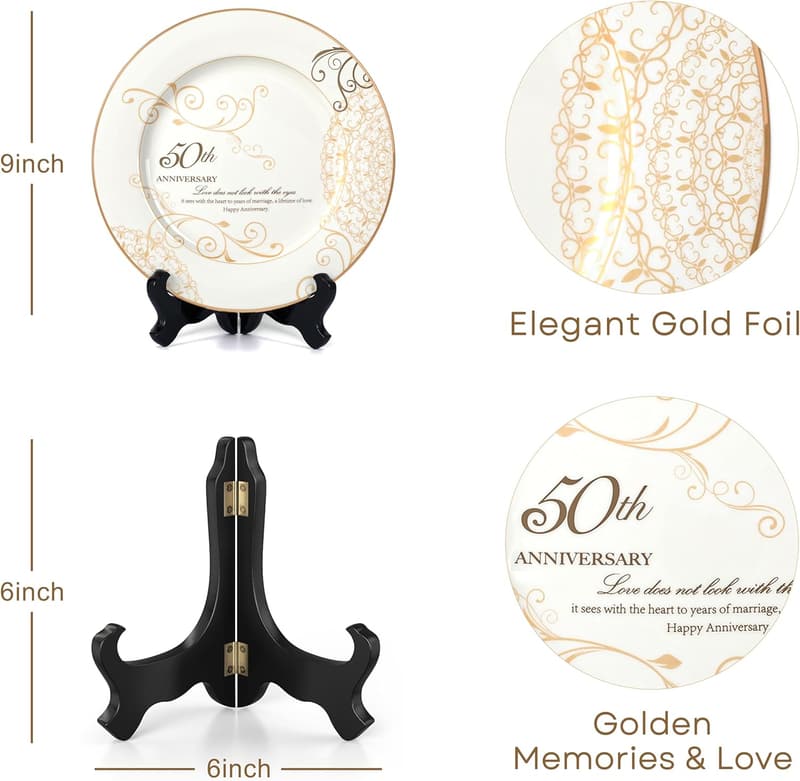 50th Anniversary Ceramic Marriage Plate with 24k Gold Foil