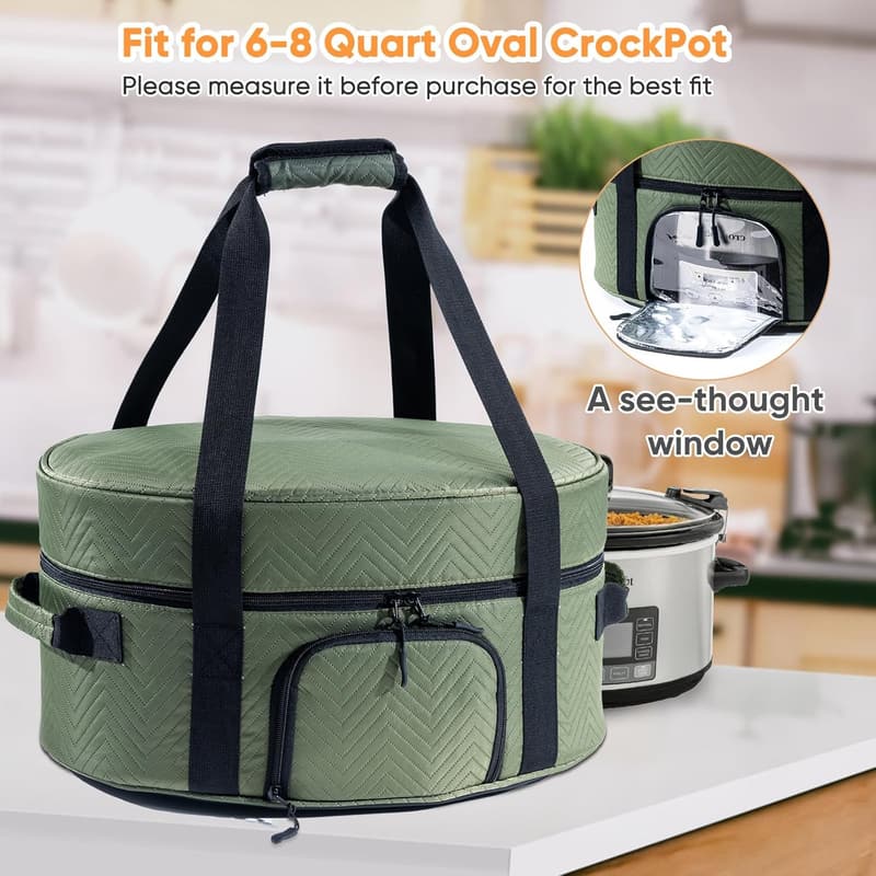 Insulated Slow Cooker Carrying Bag for 6-8 Quart CrockPot