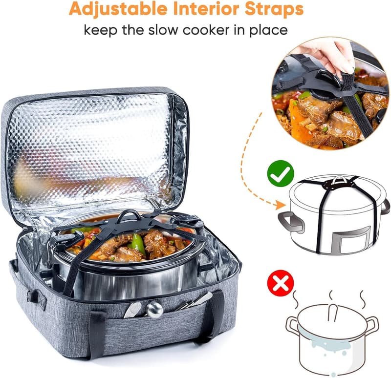 Insulated Carrier Bag for 6-8 Quart Slow Cookers - Gray