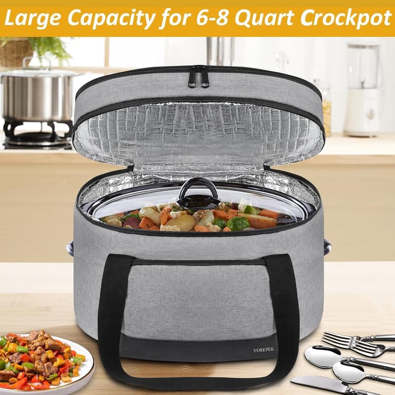 Insulated Slow Cooker Carrier for Family Gatherings, 6-8 Quart