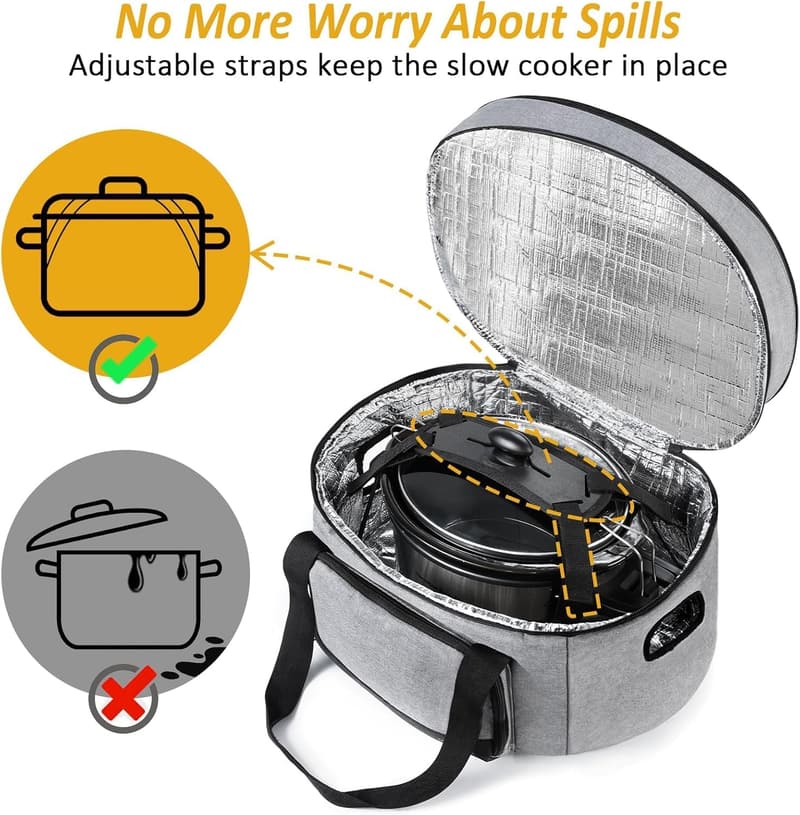 Insulated Slow Cooker Carrier for Family Gatherings, 6-8 Quart
