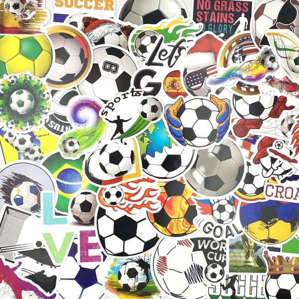 Soccer Party Favors: 100 Waterproof Vinyl Stickers Pack