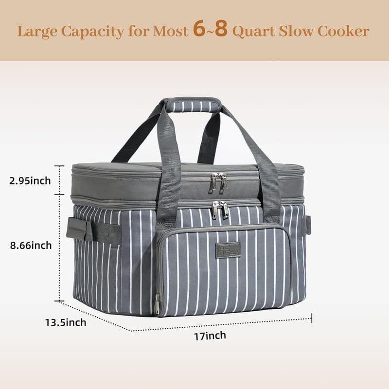Portable Slow Cooker Tote Bag for 4-8 Quart Crock Pot - Black