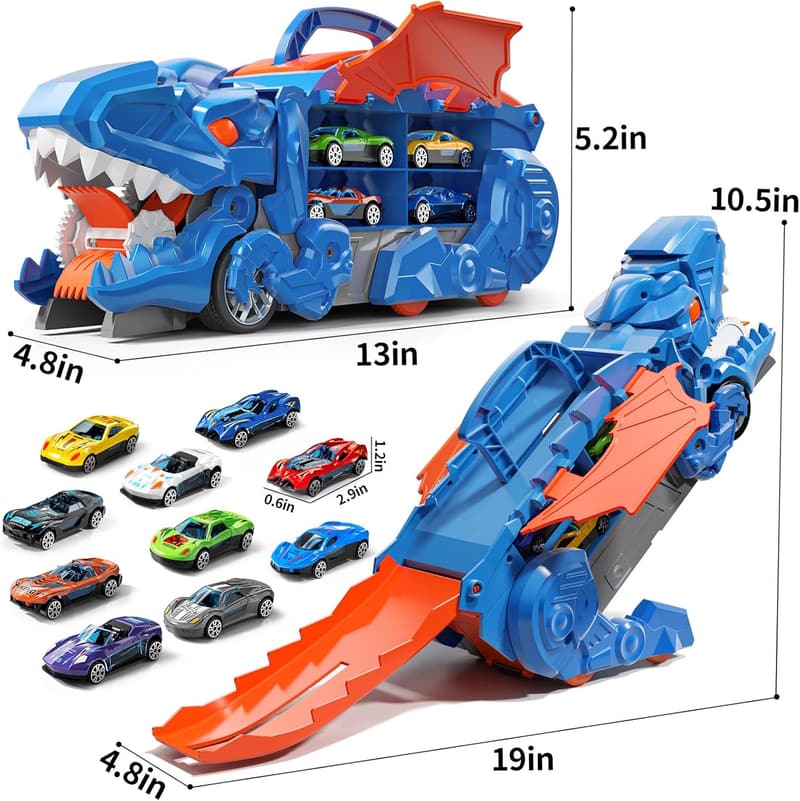 Dinosaur Transporter Truck Toy Set with 10 Die-Cast Cars
