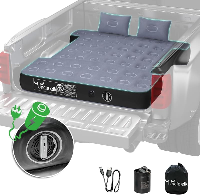 Inflatable Full-Size Truck Bed Air Mattress with Pump - Grey