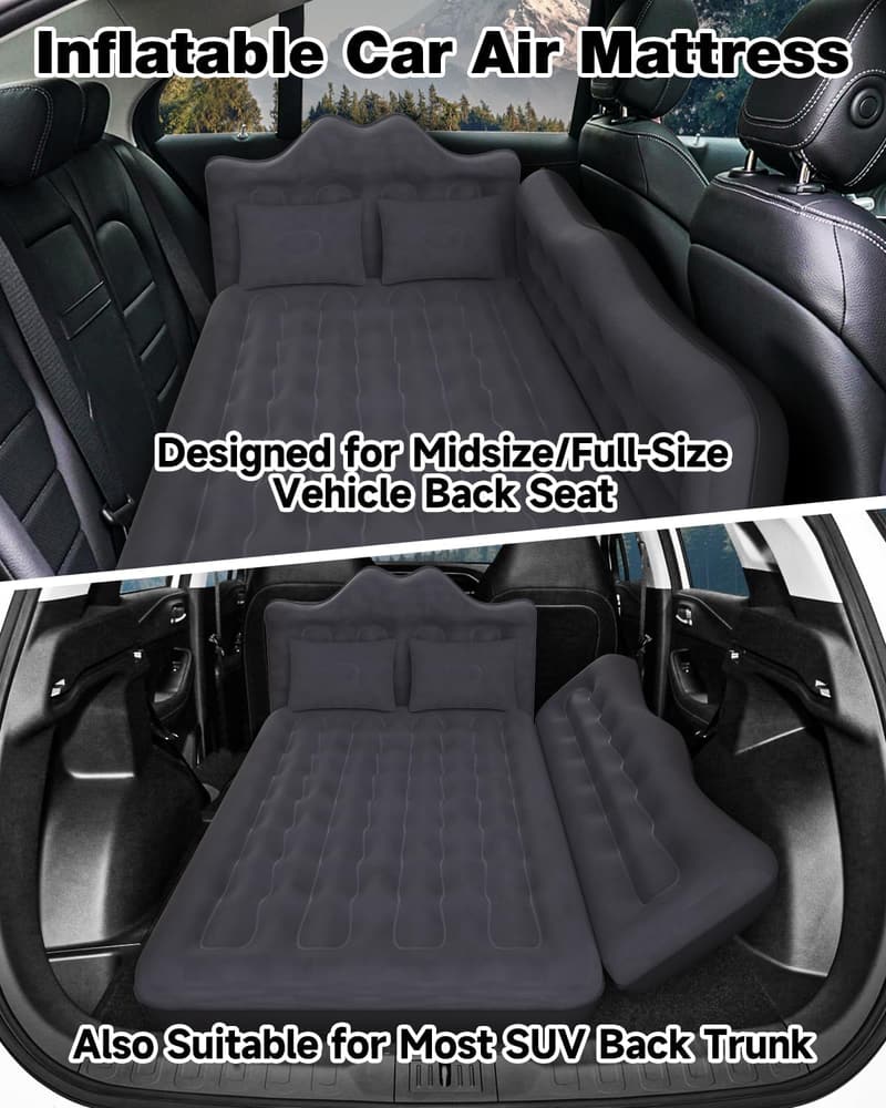 Inflatable SUV Air Mattress with Pump & Pillows for Camping