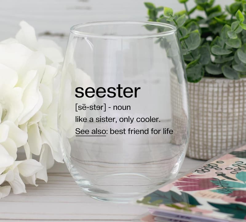 Sister Birthday Gift - Funny 15 oz Wine Glass for Women
