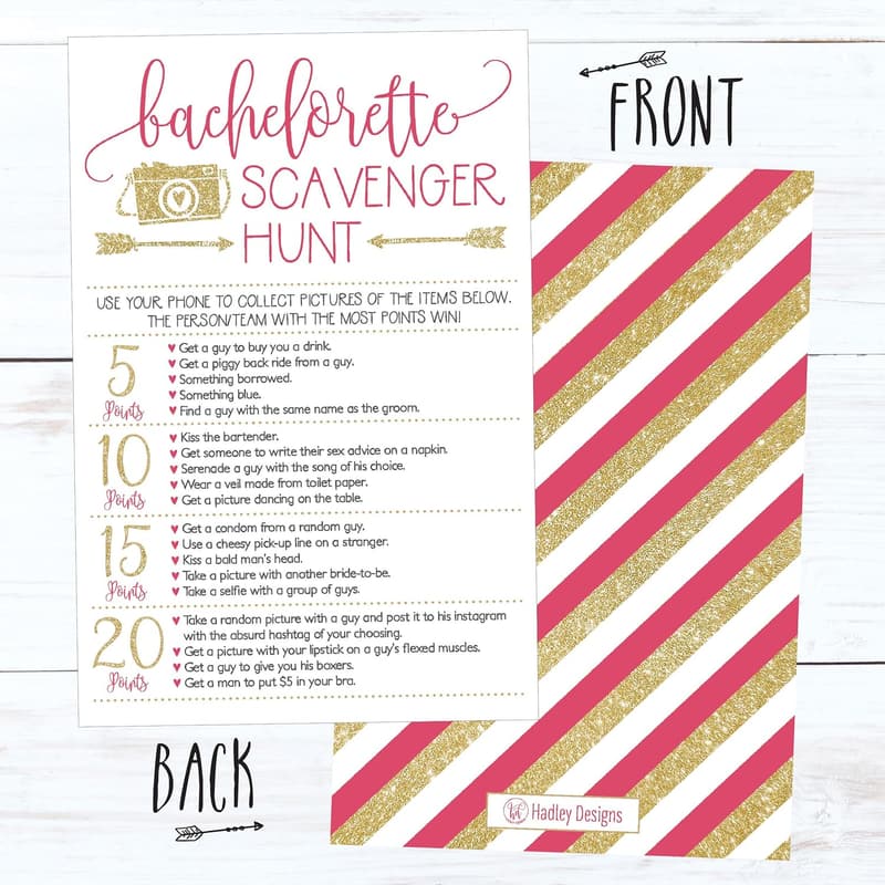 Bachelorette Party Scavenger Hunt Game Cards for Women
