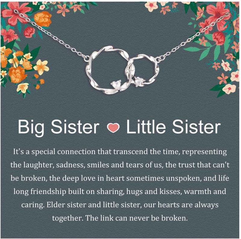 Sister Birthday Gift: Sterling Silver Interlocking Circles Necklace