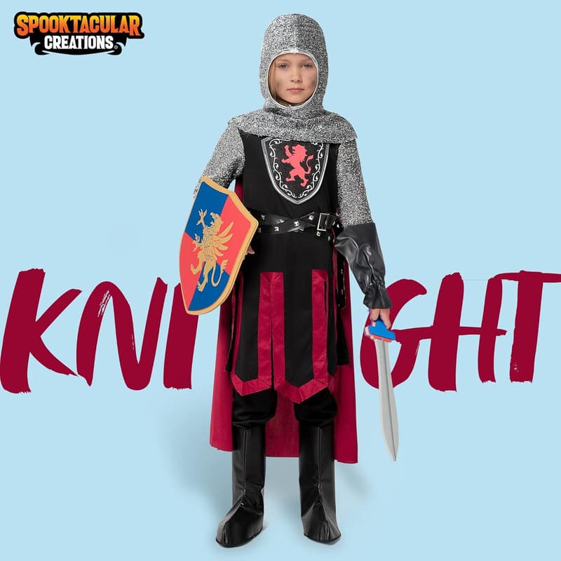 Halloween Kids Medieval Knight Costume with Dragon Design