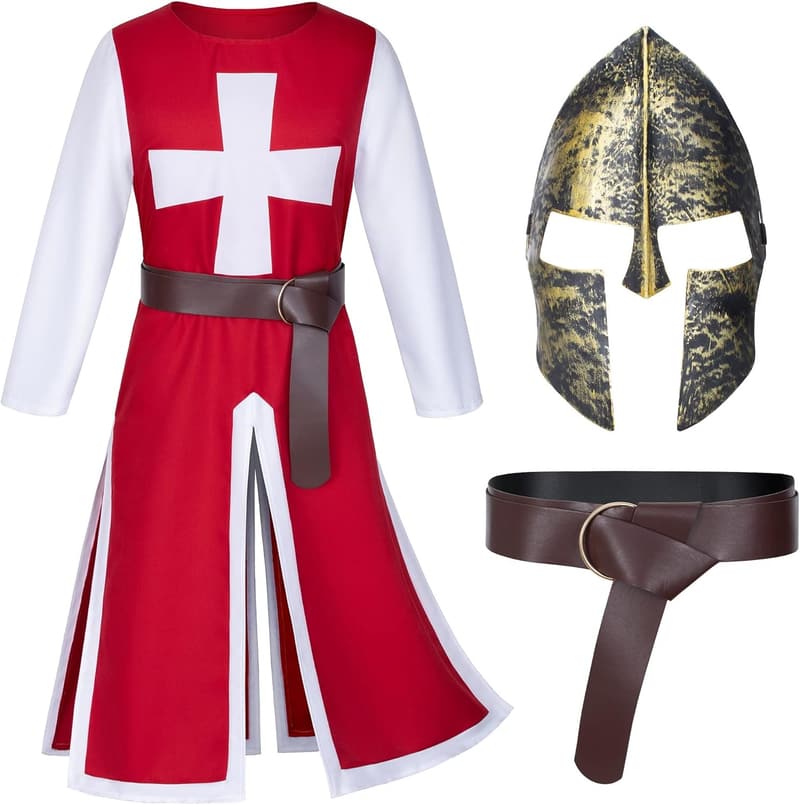 Medieval Knight Templar Costume Set for Halloween Cosplay