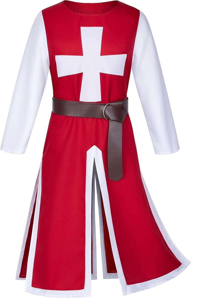 Medieval Knight Templar Costume Set for Halloween Cosplay