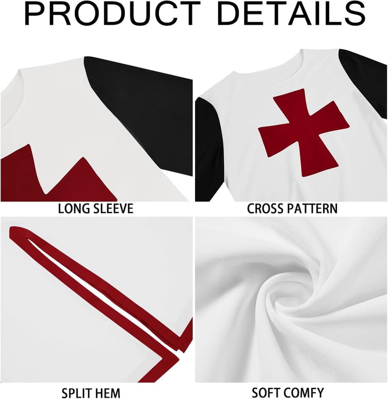 Renaissance Knight Warrior Tunic with Cross for Halloween