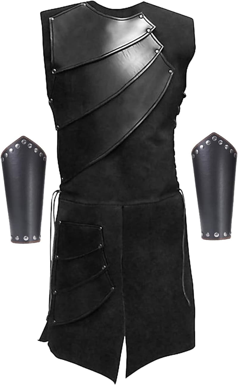 Viking Pirate Armor Costume Set for Men with Long Waistcoat and Bracers