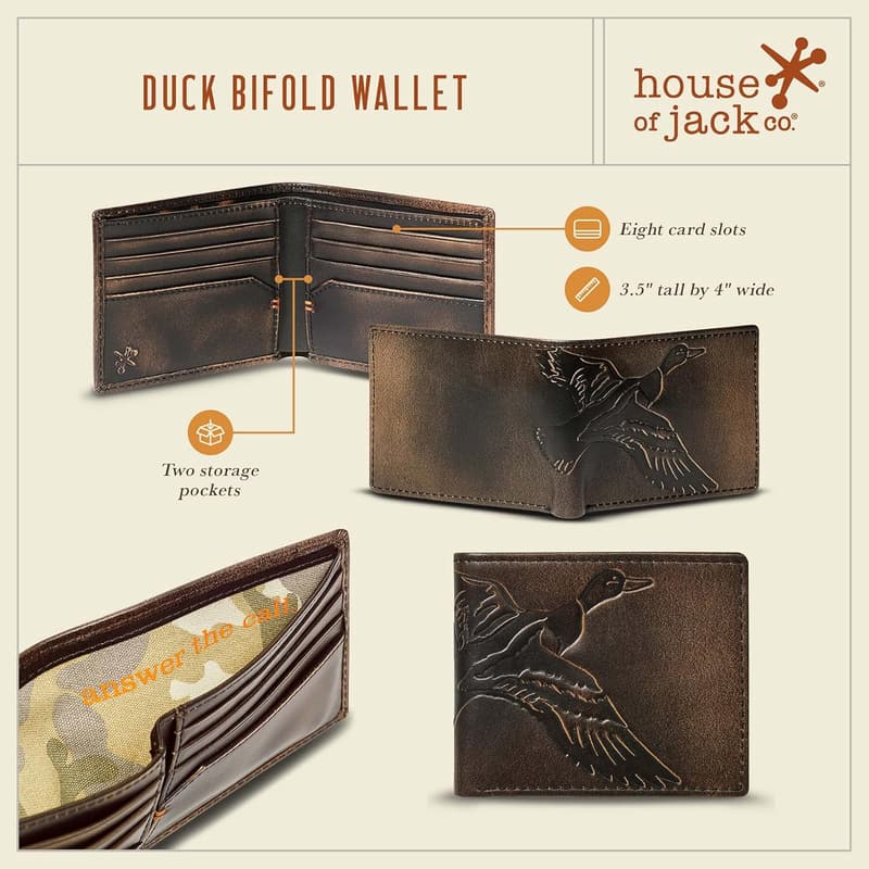 Men's Full Grain Leather Slim Bifold Wallet with Camou Lining