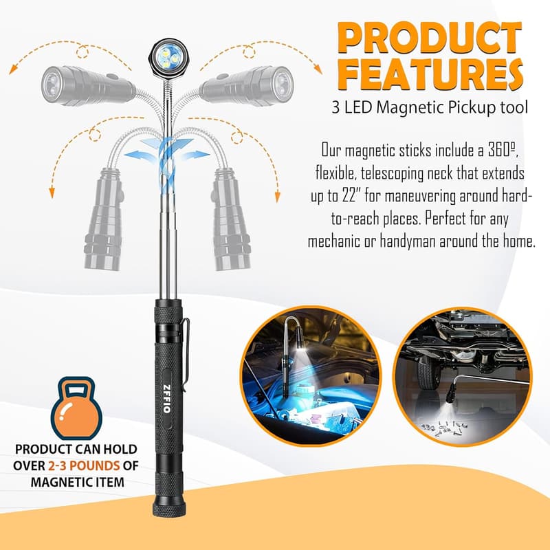 Magnetic Flashlight Pickup Tool - Unique Stocking Stuffer for Men
