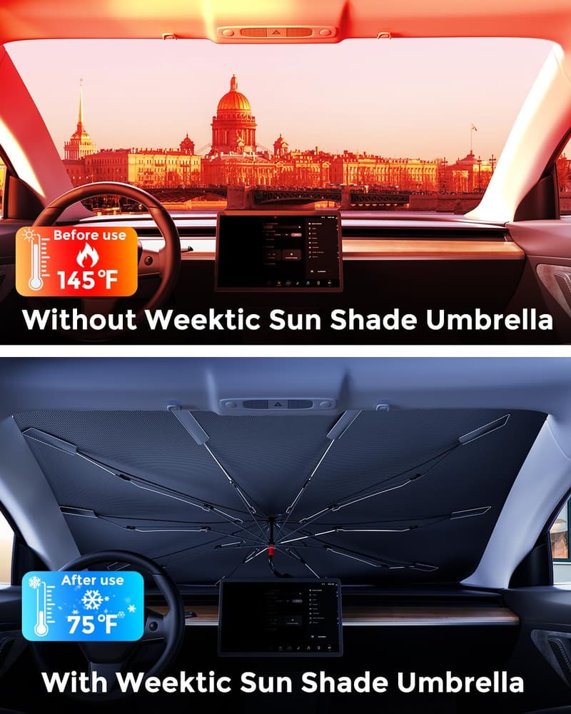 Weektic Windshield Sun Shade – Large UV Protection Umbrella (61
