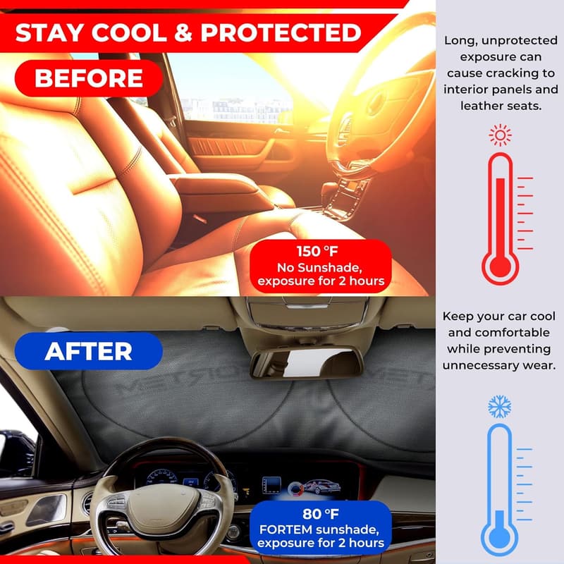 Reflective Car Sun Shade for Windshield – 240T Polyester, Foldable