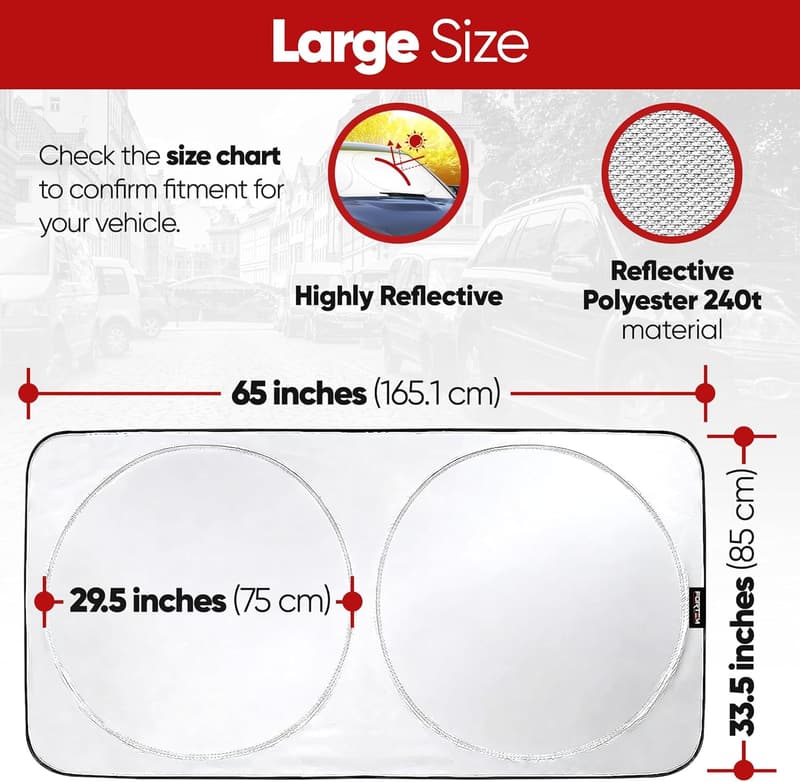 Reflective Car Sun Shade for Windshield – 240T Polyester, Foldable