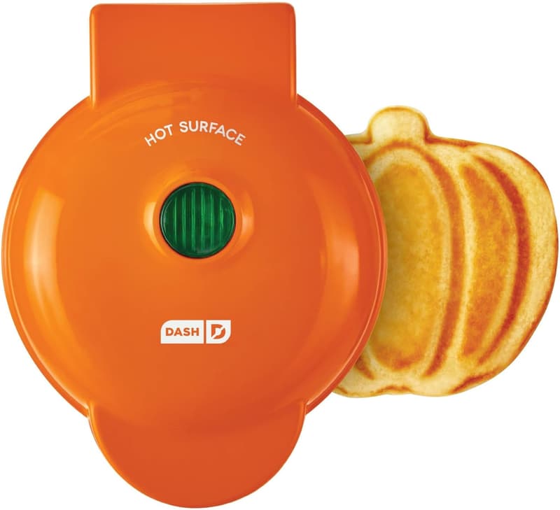 Mini Waffle Maker - Non-Stick, Easy Clean, 4-Inch Pumpkin