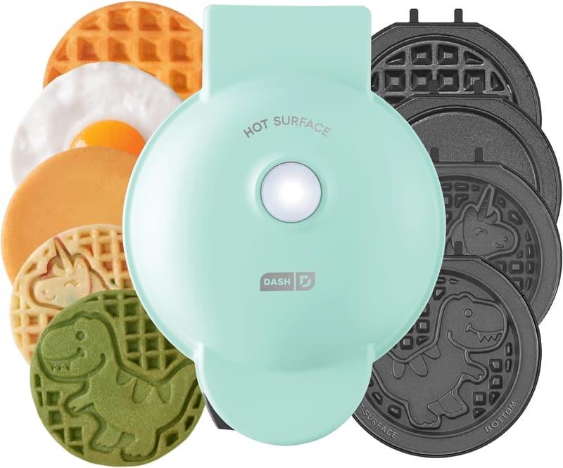 4-in-1 Mini Waffle Maker System with 6 Removable Plates (Aqua)