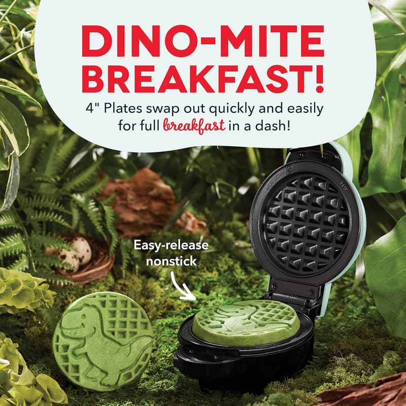 4-in-1 Mini Waffle Maker System with 6 Removable Plates (Aqua)