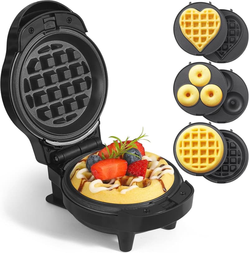 3-in-1 Mini Waffles Maker with Non-Stick Plates for Kids