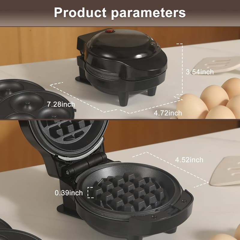 3-in-1 Mini Waffles Maker with Non-Stick Plates for Kids