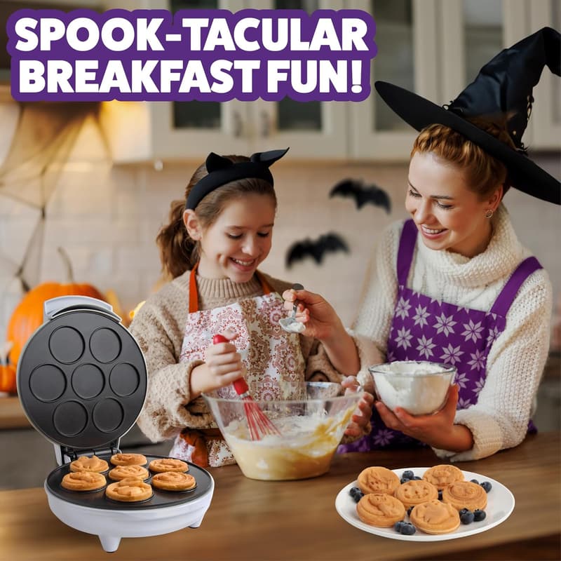 Halloween Mini Waffle Maker - 7 Spooky Designs for Kids