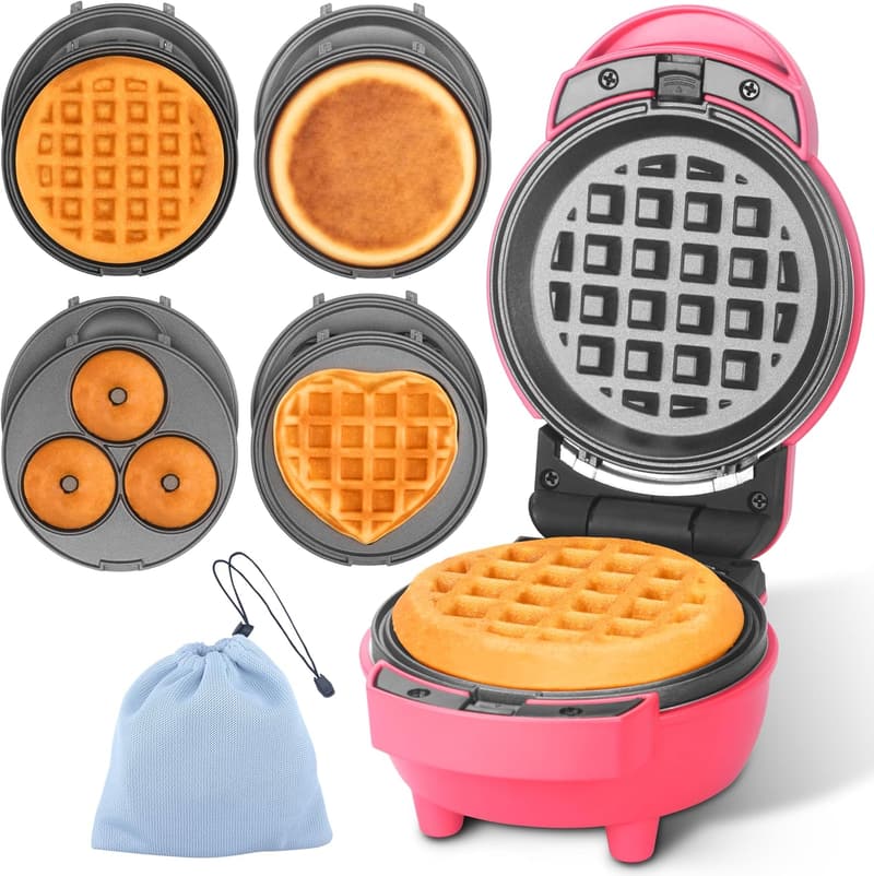 Compact 4-in-1 Waffle and Doughnut Maker Set with Recipes