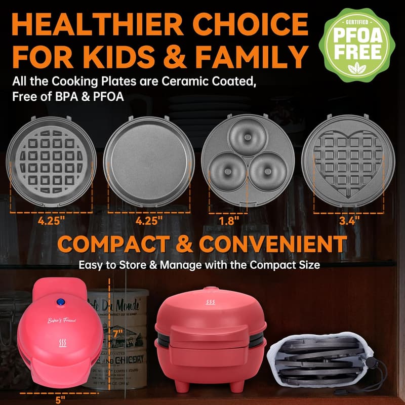 Compact 4-in-1 Waffle and Doughnut Maker Set with Recipes