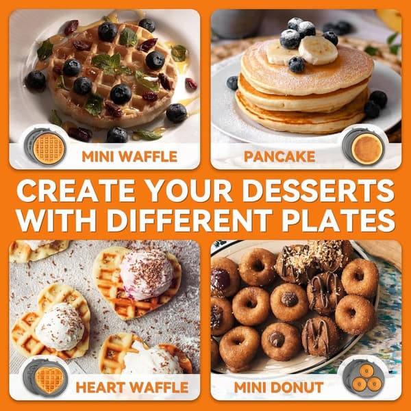 Compact 4-in-1 Waffle and Doughnut Maker Set with Recipes