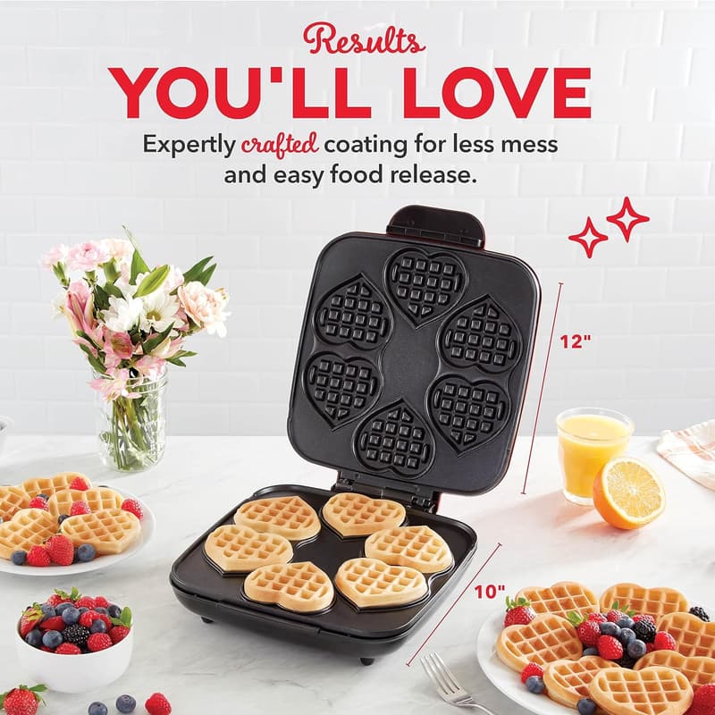 Mini Heart Waffle Maker - Nonstick, Quick Heat-Up for Kids & Families